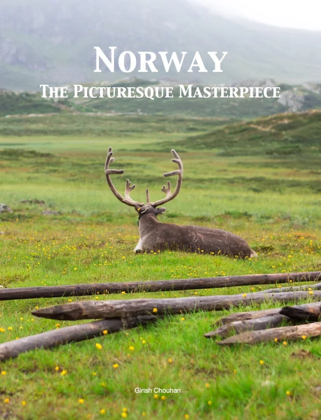 Cover of Norway: The Picturesque Masterpiece, showing a reindeer resting in a green meadow